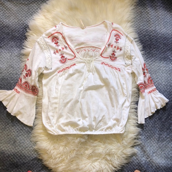 Free People Tops - Free People | white embroidered peasant top M